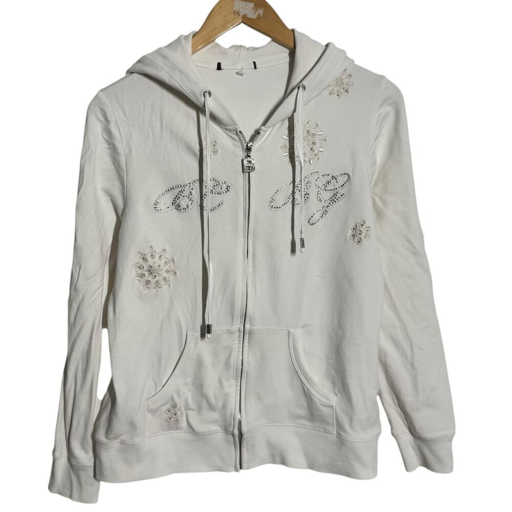 BCBGMaxAzria Y2K Bling Vintage Full Zip Sweatshirt Women M White Bedazzled Track